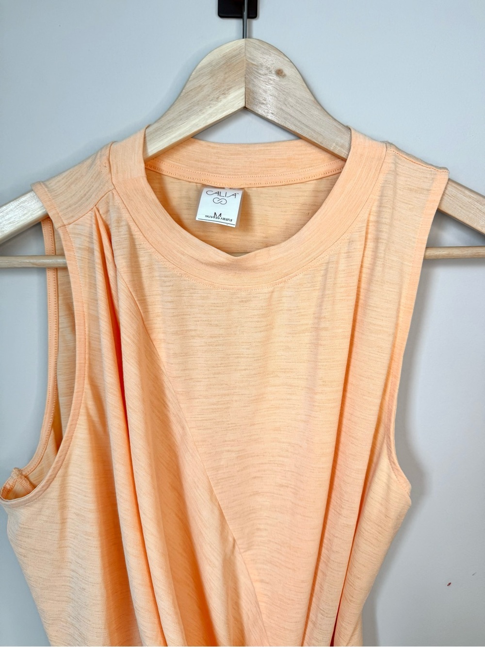 Calia Heathered Orange Workout Tank with Gathers for Flattering Fit - Picture 2 of 3